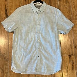 Ted Baker Blue Woven Patterned Short Sleeve Button Down Casual Shirt 4